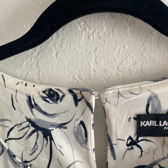 Karl Lagerfeld Womens Yessie Blouse Trumpet Sleeve Floral Size XL White Pearl - Picture 13 of 13